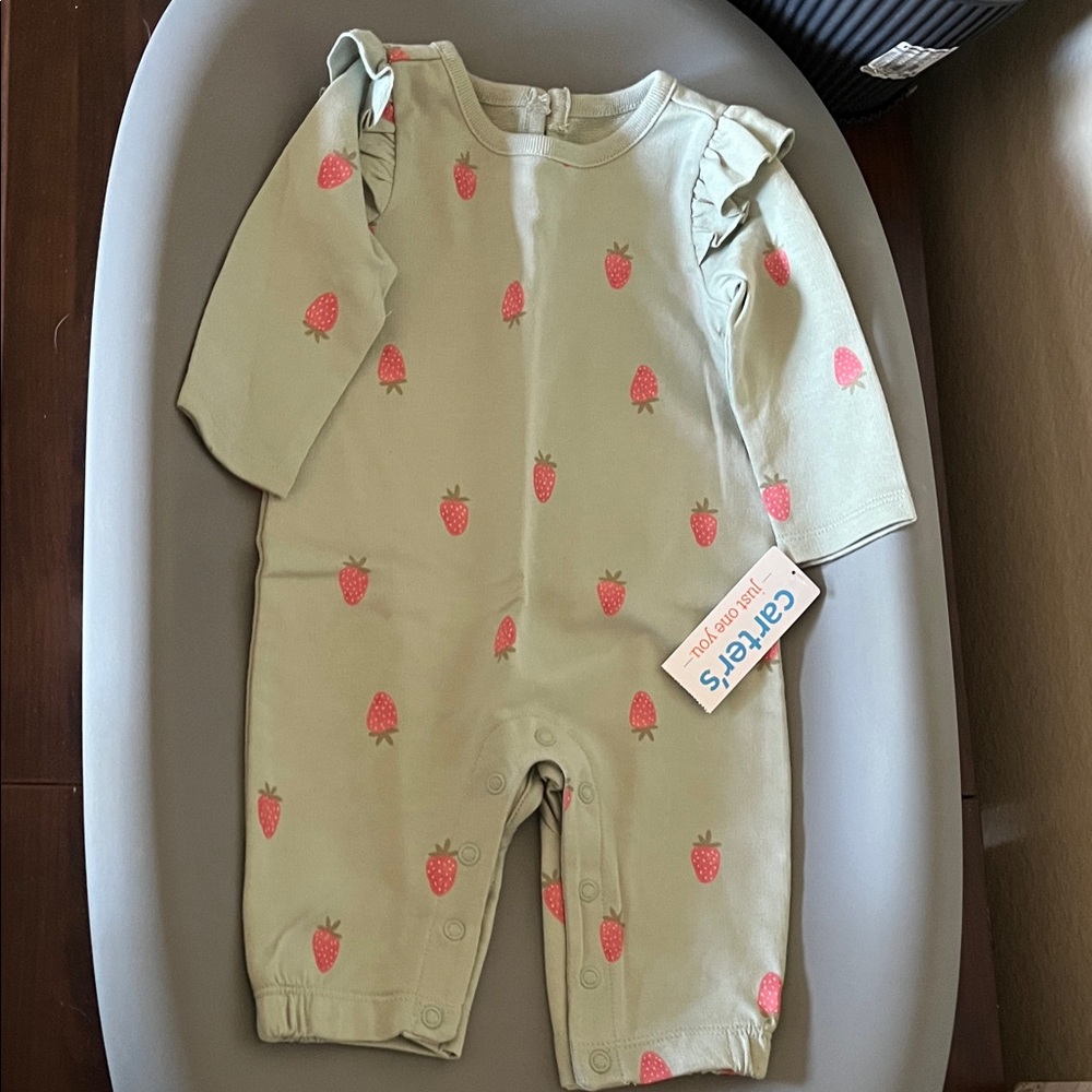 Carter's Mint and Coral Strawberry Print Footie